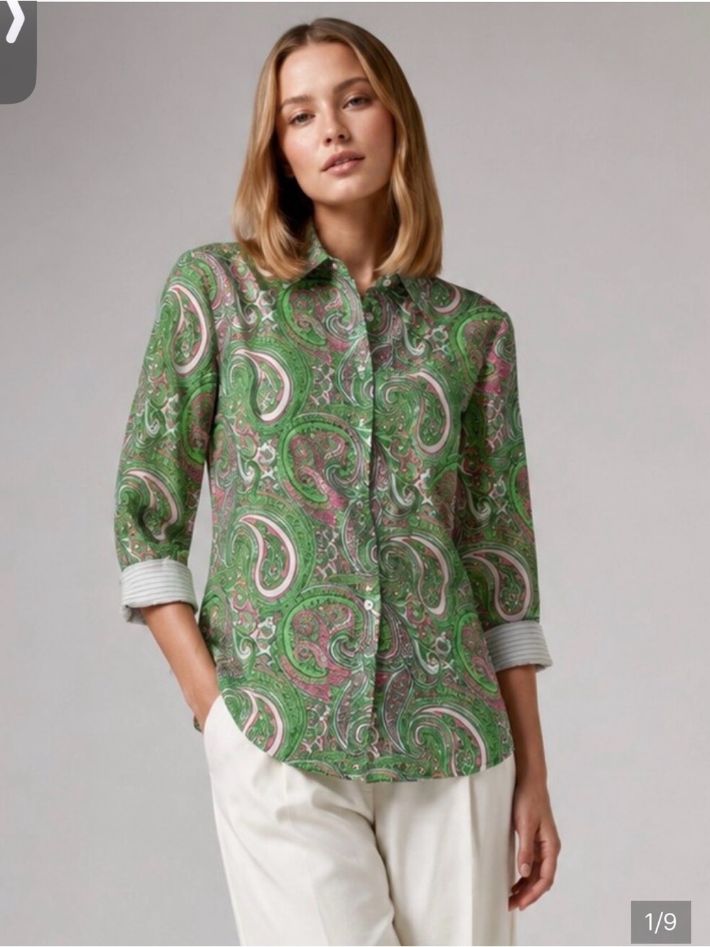 Talbots Haberdashery Wrinkle Resistant Paisley Shirt Green and pink size 6